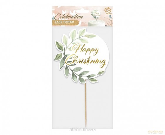 Dekoracja na tort Happy Christening listki 14 cm