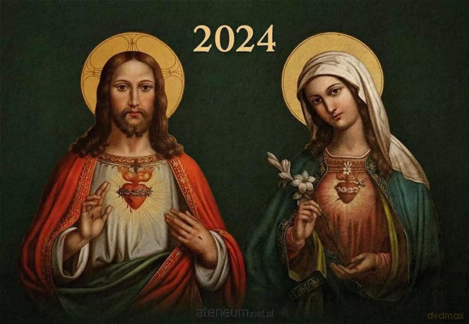 Kalendarz 2024 trójdzielny Serce Jezusa, Serce... [KALENDARZ]