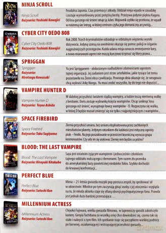 Kolekcja najlepszych filmów anime: Ninja scroll / Cyber City Odeo 808 / Spriggan / Vampire Hunter D. / Space Firebird / Blood the Last Vampire / Perfect Blue / Millenium Actress [BOX] [8DVD]
