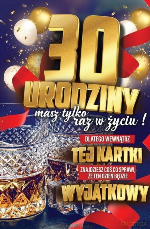 Karnet Urodzinowy 30 + naklejka