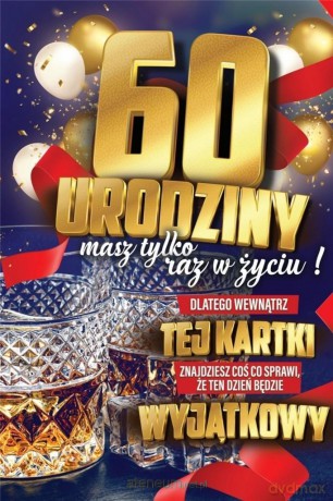 Karnet Urodzinowy 60 + naklejka