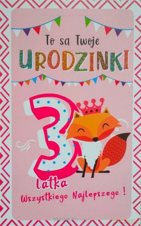 Karnet Urodziny 3 dziewczynka 2K - 070