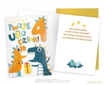 Karnet Urodziny 4 dinozaury
