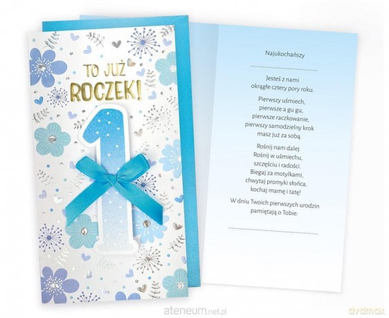 Karnet Urodziny Roczek niebieskie kwiatki