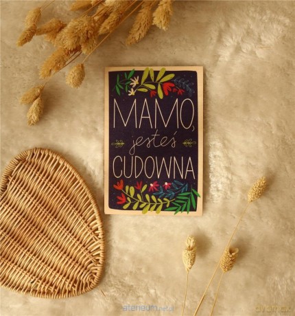 Kartka drewniana Mamo jesteś cudowna