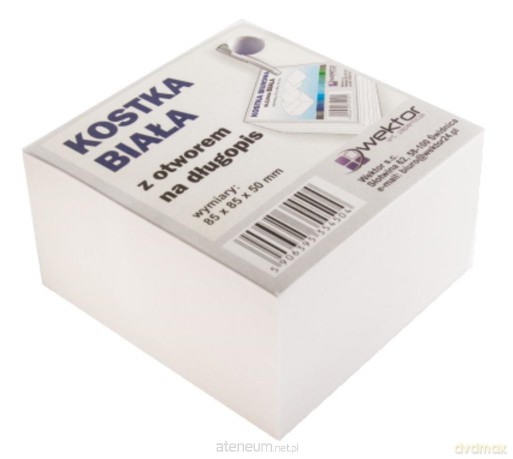 Kostka klejona biała 85x85mm 5 cm otwór na długopis