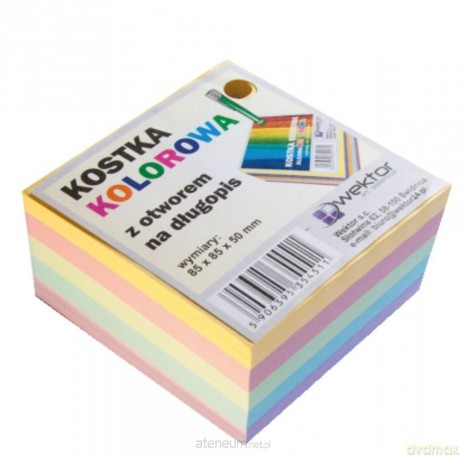Kostka klejona kolor 85x85mm 5 cm otwór na długopis