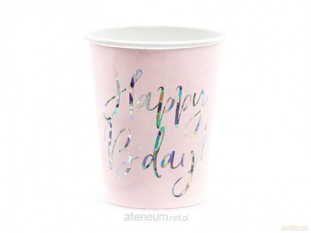 Kubeczki Happy B'day! pudrowy róż 220ml 6 szt