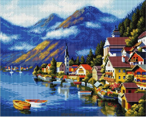 Mozaika diamentowa - Miasto nad morzem 40x50 cm