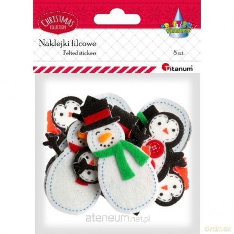 Naklejki filcowe 3D pingwiny, bałwanki mix 8 szt