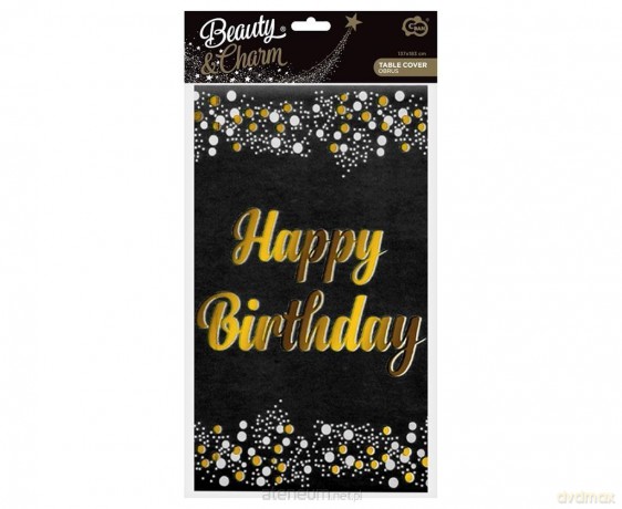 Obrus foliowy B&C Happy Birthday czarny 137x183 cm
