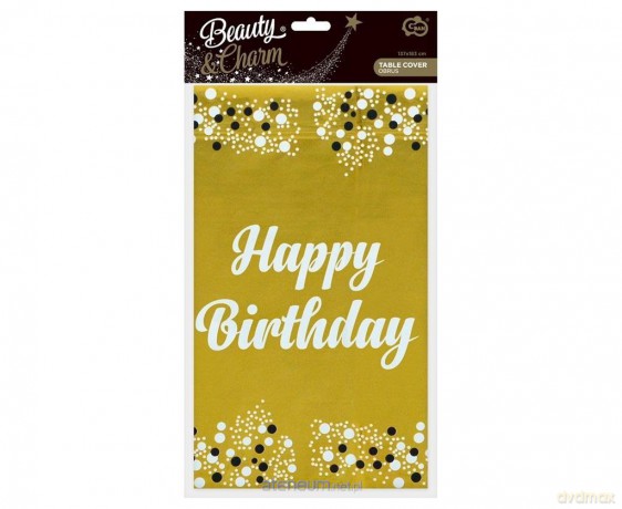 Obrus foliowy B&C Happy Birthday złoty 137x183 cm