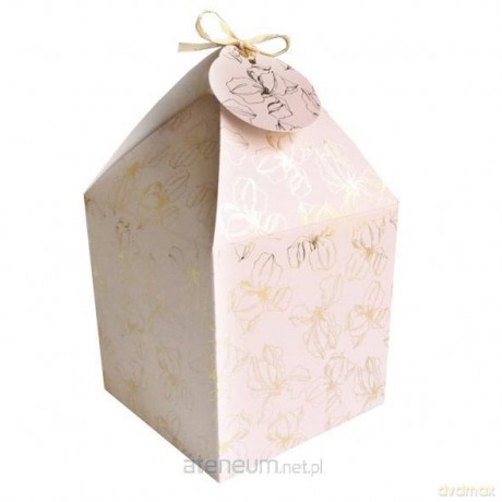 Pudełko na prezenty 11x11 cm listki, różowe 4 szt.