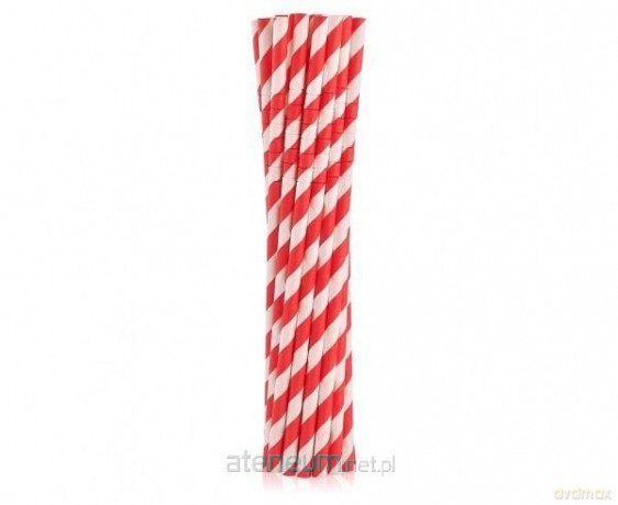 Rurki słomki pap. łamane czerwone paski 20 cm 12 szt