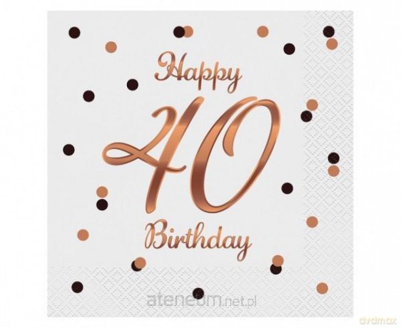 Serwetki B&C Happy 40 Birthday białe 33x33 cm 20 szt