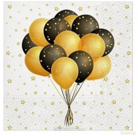 Serwetki Balony czarno-złote 33x33 cm 20 szt