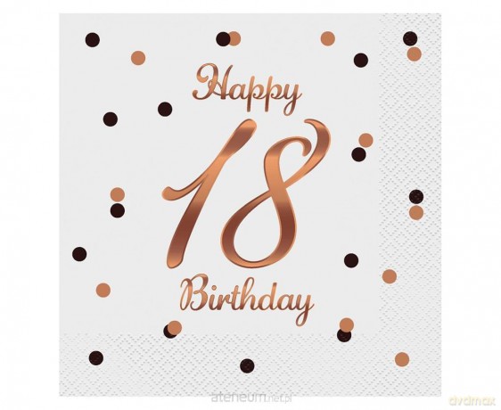 Serwetki Happy 18 Birthday białe 33x33 cm 20 szt