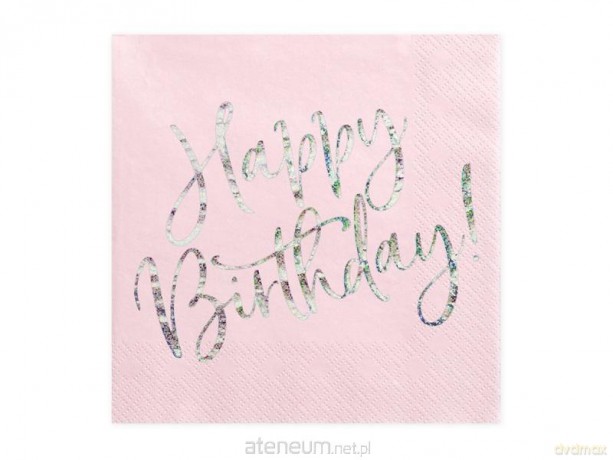 Serwetki Happy Birthday pudrowy róż 33x33 cm 20 szt