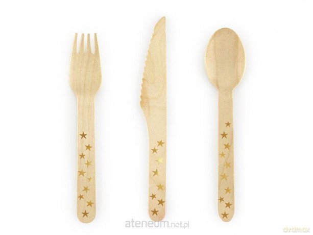 Sztućce drewniane Gwiazdki złote 16 cm 18 szt