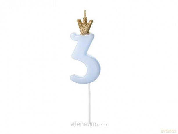 Świeczka urodzinowa 3 jasny niebieski 9,5 cm