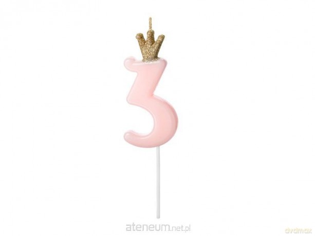 Świeczka urodzinowa 3 jasny różowy 9,5 cm