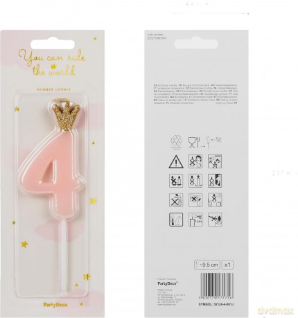 Świeczka urodzinowa 4 jasny różowy 9,5 cm