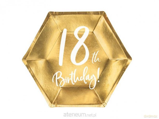 Talerzyki 18th Birthday złote 20 cm 6 szt
