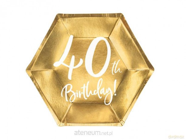 Talerzyki 40th Birthday złote 20 cm 6 szt