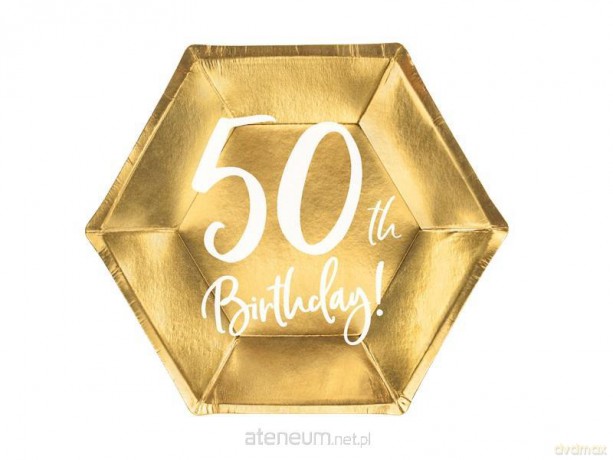 Talerzyki 50th Birthday złote 20 cm 6 szt