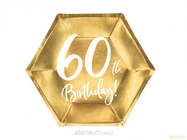 Talerzyki 60th Birthday złote 20 cm 6 szt