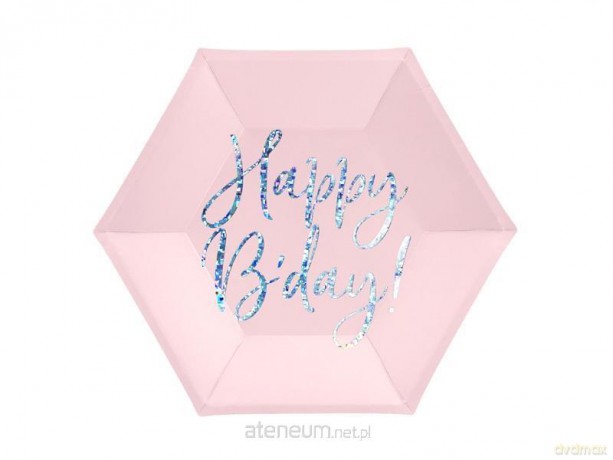 Talerzyki Happy B'day! jasny pudrowy róż 20 cm 6 szt
