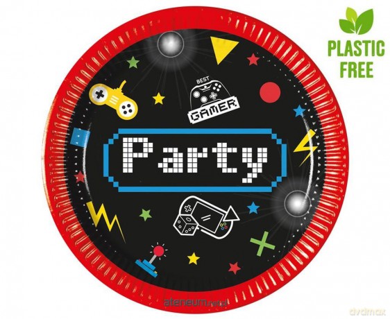 Talerzyki papierowe Gaming Party 20 cm 8 szt