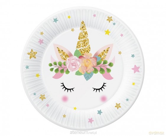 Talerzyki papierowe Jednorożec 18 cm 6 szt