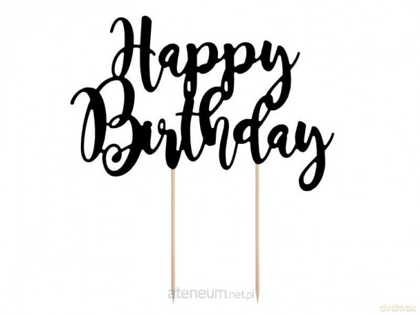 Topper na tort Happy Birthday czarny, 22,5 cm