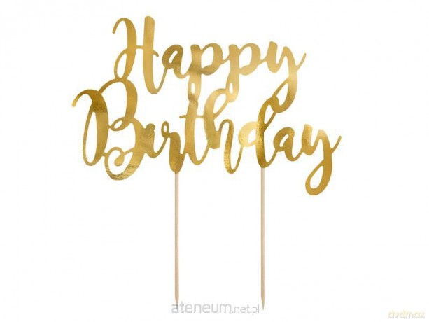 Topper na tort Happy Birthday złoty 22,5 cm