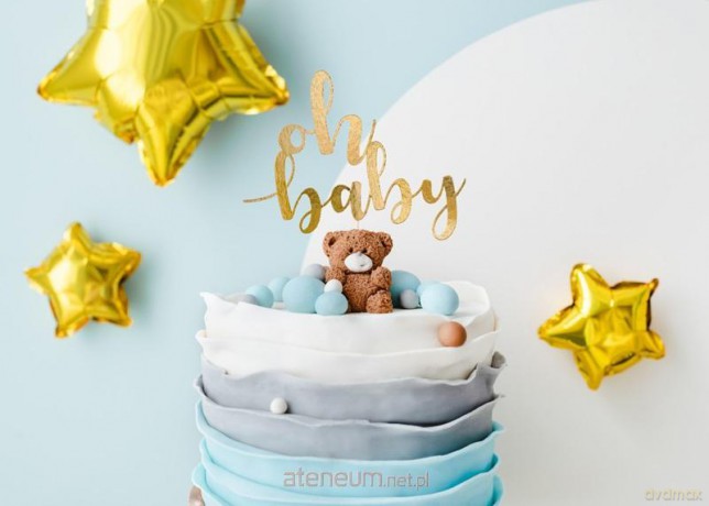 Topper na tort Oh baby złoty 25 cm