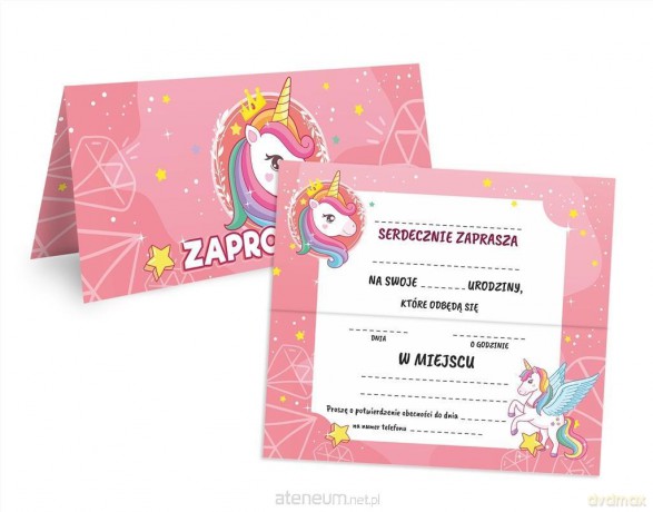 Zaproszenie na urodziny - Jednorożec (10 szt)