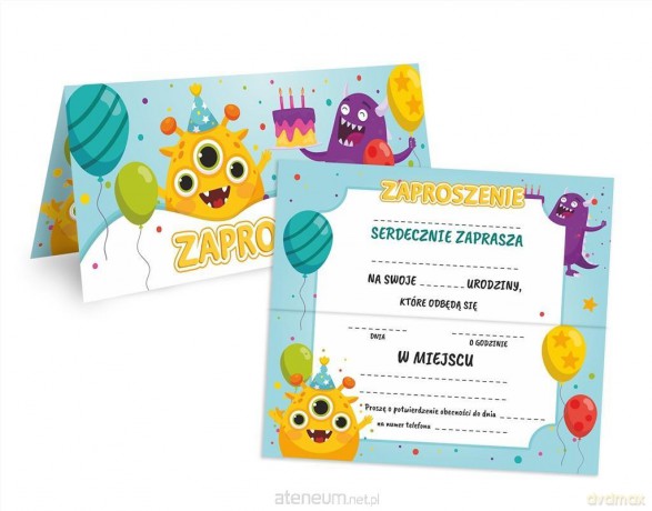 Zaproszenie na urodziny - Potworki (10 szt)