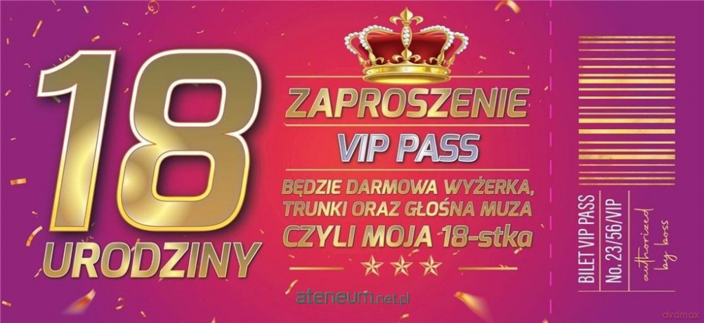 Zaproszenie Urodziny 18 (10 szt)
