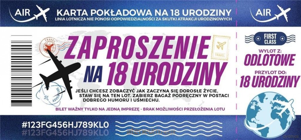 Zaproszenie Urodziny 18 (10 szt)