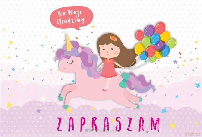Zaproszenie ZZ-067 Jednorożec dziewczynka (5 szt.)