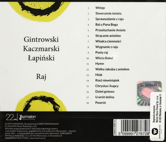 Przemysław Gintrowski / Jacek Kaczmarski / Zbigniew Łapiński: Raj (Reedycja) [CD]