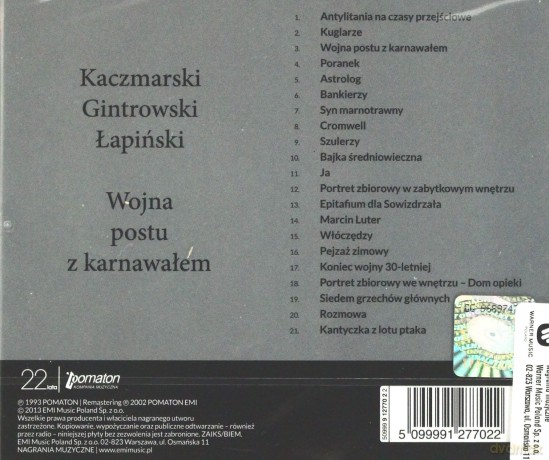 P.Gintrowski/J.Kaczmarski/Z.Łapiński: Wojna Postu Z Karnawałem (Reedycja) [CD]