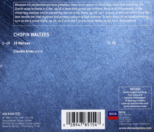 Claudio Arrau: Chopin Waltzes (Virtuoso) [CD]
