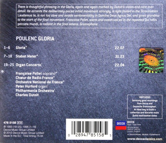 Charles Dutoit: Poulenc Gloria, Stabat Mater (Virtuoso) [CD]