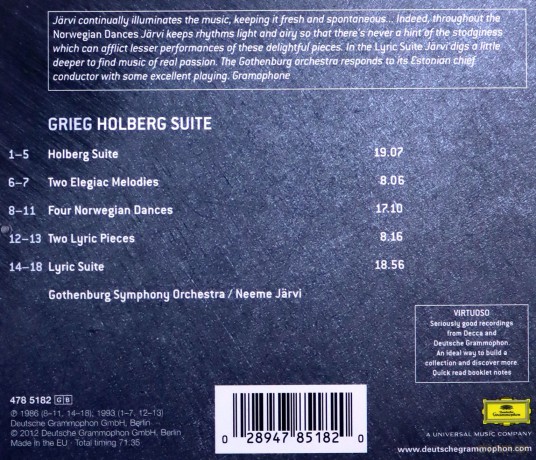Neeme Jarvi: Grieg Holberg Suite, Lyric Suite, Norwagian Dances (Virtuoso) [CD]