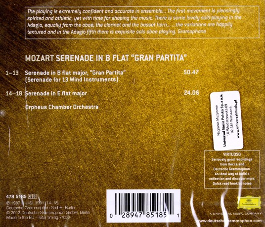 Orpheus Chamber Orchestra: Mozart Serenades (Virtuoso) [CD]