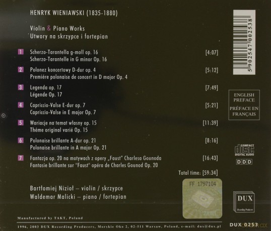 Violin, piano - Henryk Wieniawski [CD]