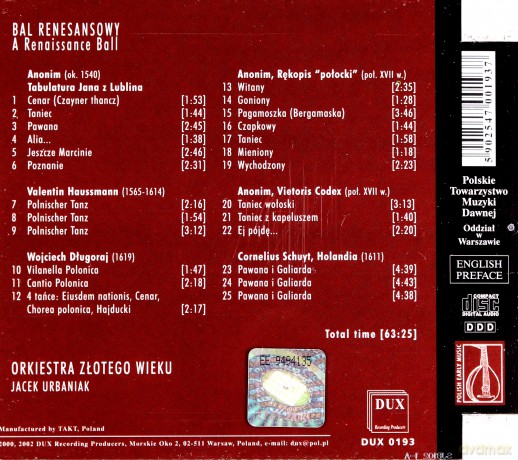 Bal Renesansowy w Warszawie - Orkiestra Złotego Wieku [CD]
