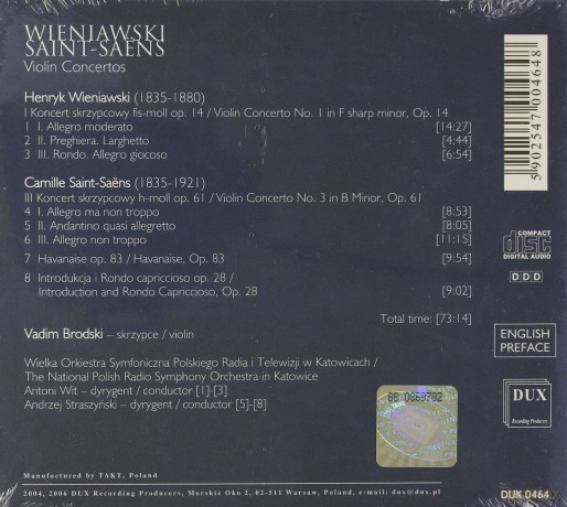 Violin Concertos - Wieniawski/ Camille Saint Saens [CD]